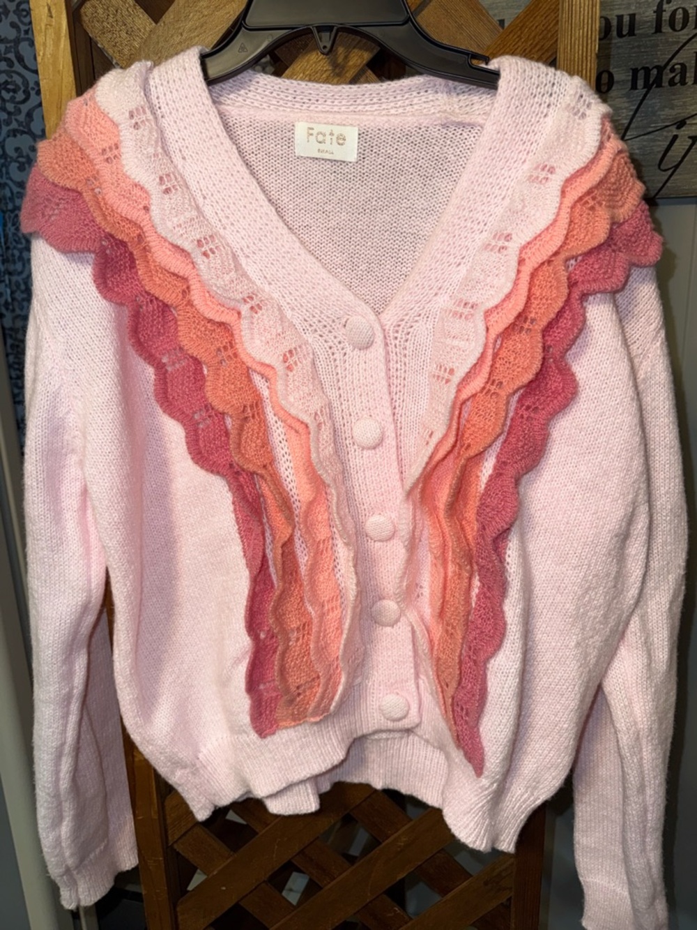 Fate Layered Ruffle Cardigan in Soft Pink with Coral Accents